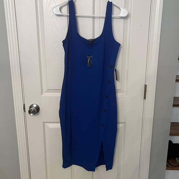 Express Asymmetrical Button Up Bodycon Midi Dress - Picture 2 of 5